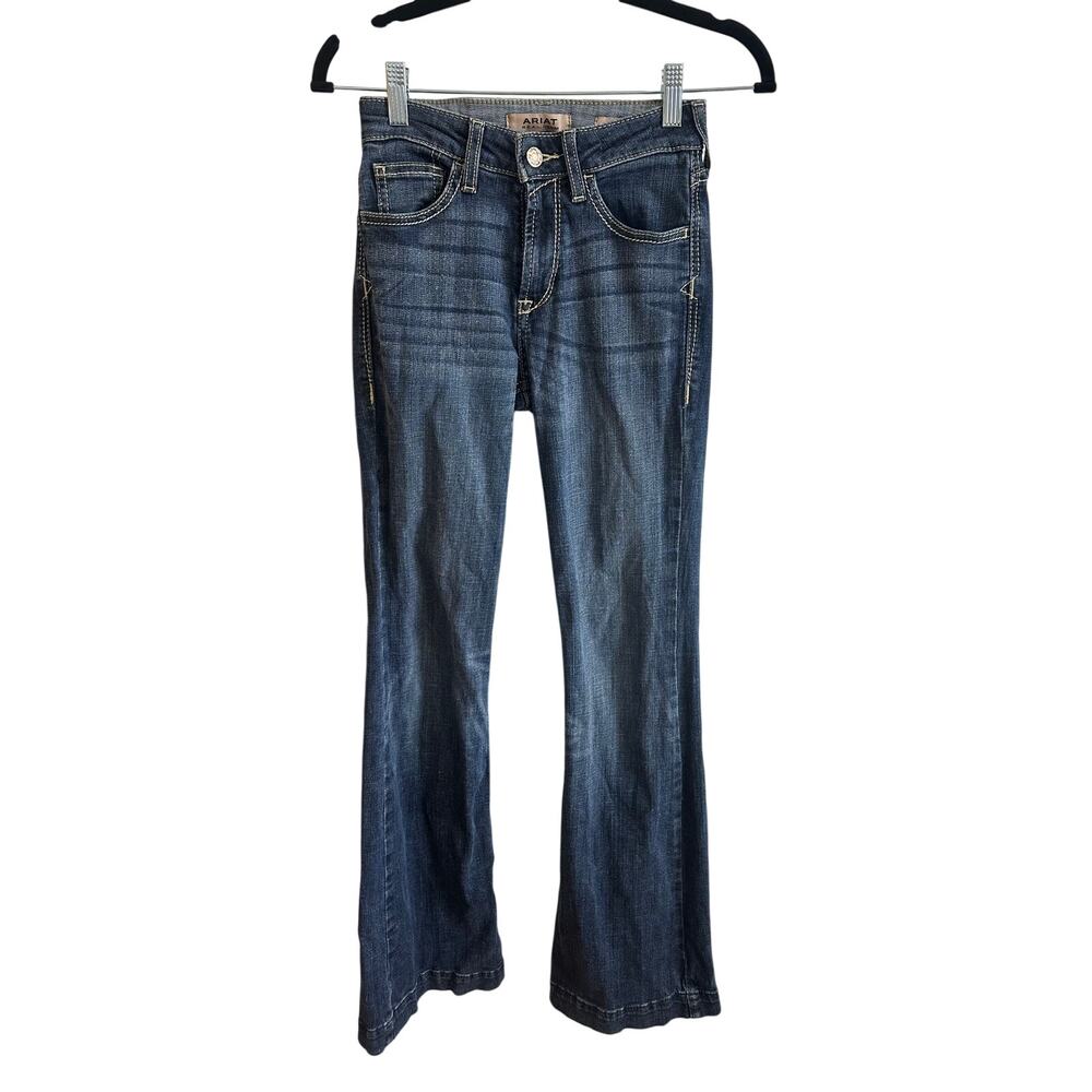Ariat Real Women's High Rise Slim Trouser Boot Jeans Sz 24 R Dark Wash - See Hem